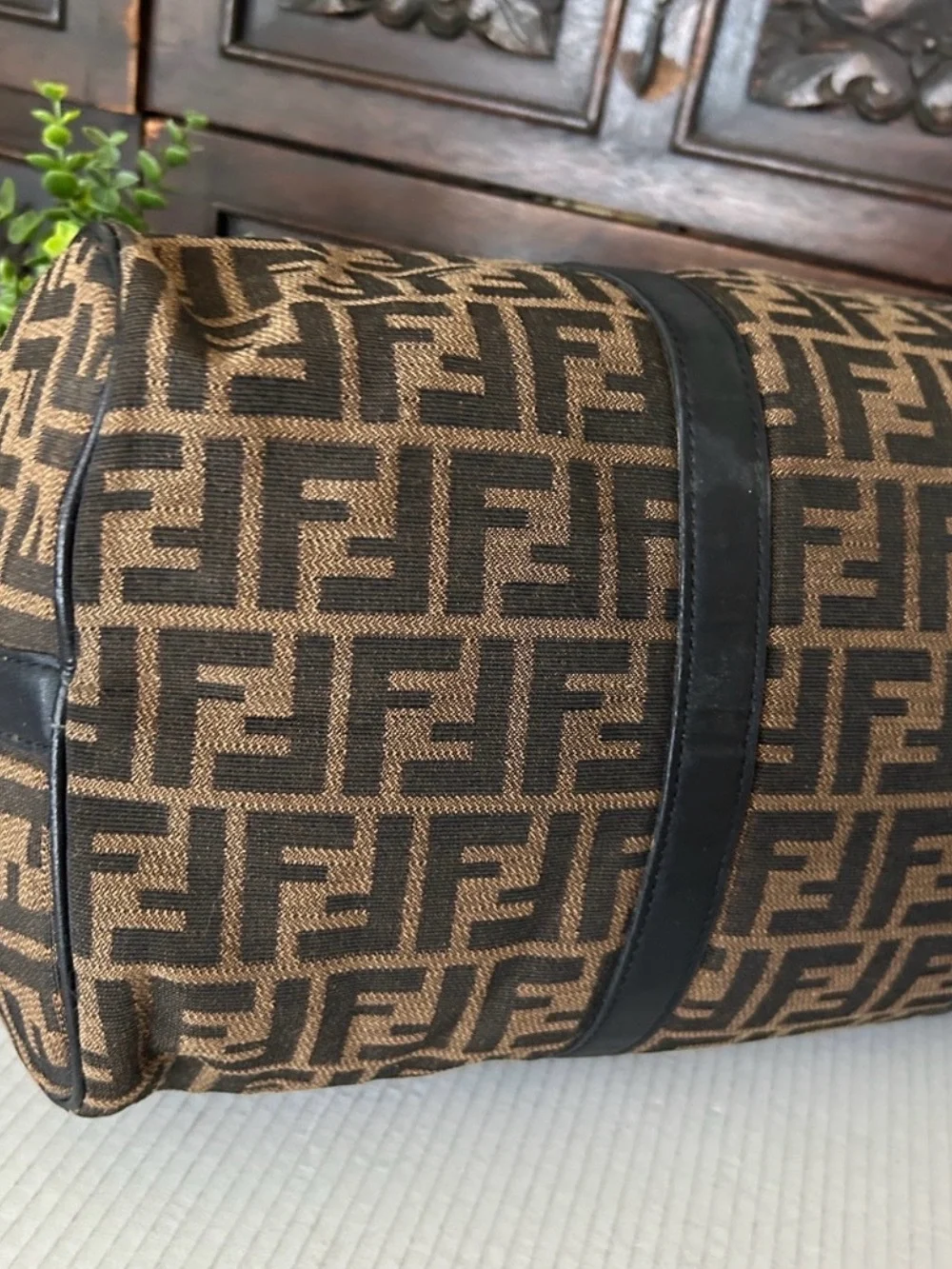 Fendi Brown Monogram Canvas Duffel with Black Trim